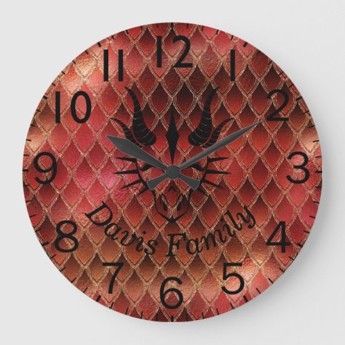 Chic Black Dragon Head  Red Dragon Scales Large Clock