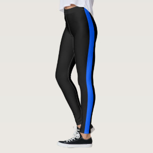 Chic Black Electric Blue Side Stripe Leggings