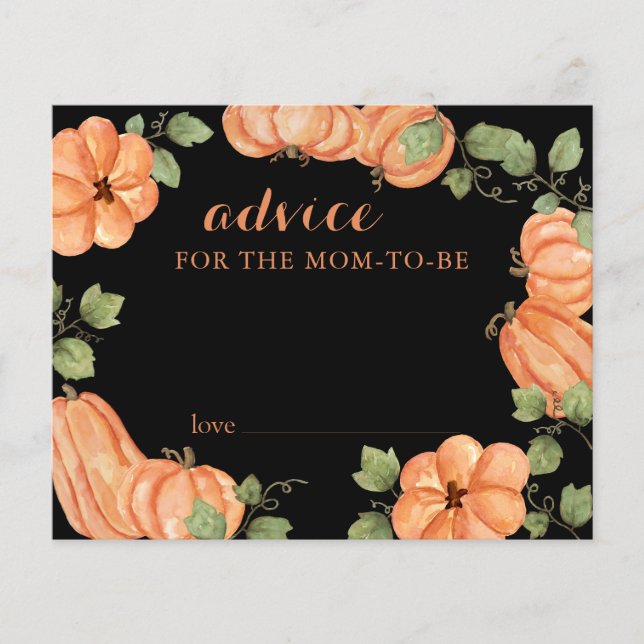 Chic Black Fall Pumpkin Baby Shower Advice (Front)