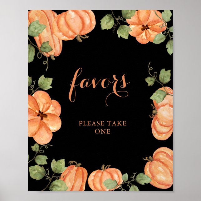 Chic Black Fall Pumpkin Baby Shower Favors Poster (Front)