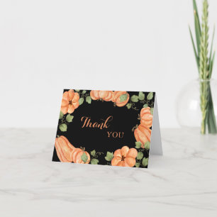 Chic Black Fall Pumpkin Baby Shower Letterpress Thank You Card