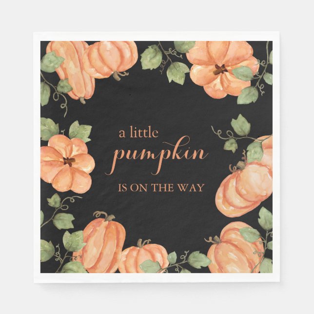 Chic Black Fall Pumpkin Baby Shower Napkins (Front)
