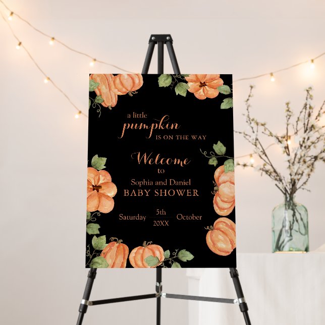 Chic Black Fall Pumpkin Baby Shower Welcome  Foam Board (In Situ (Stand))