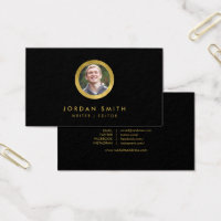 Chic Black & Faux Gold Profile Photo Social Media Business Card