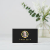 Chic Black & Faux Gold Profile Photo Social Media Business Card (Standing Front)