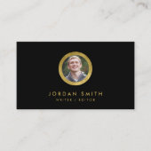 Chic Black & Faux Gold Profile Photo Social Media Business Card (Front)