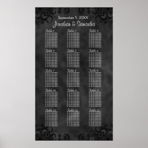 Chic Black Floral 15 Wedding Tables Seating Chart