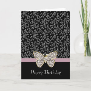 Chic Black Floral Butterfly Card
