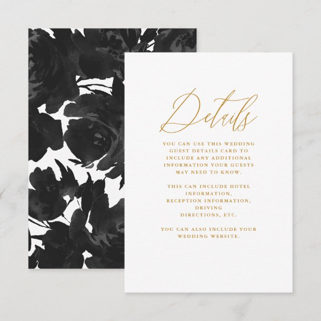 Chic Black Floral with Calligraphy Wedding Enclosure Card (Front/Back)