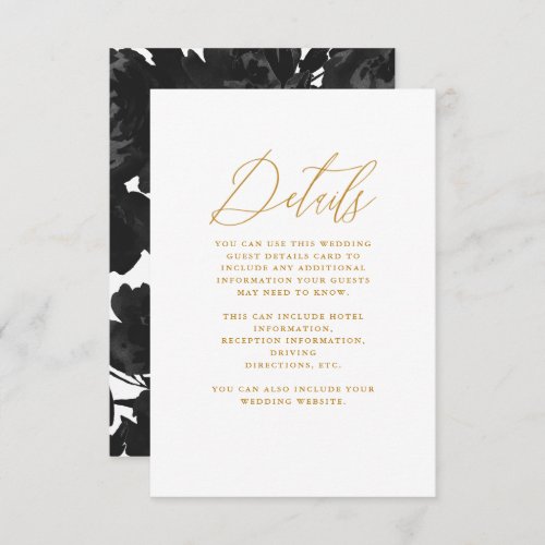 Chic Black Floral with Calligraphy Wedding Enclosure Card