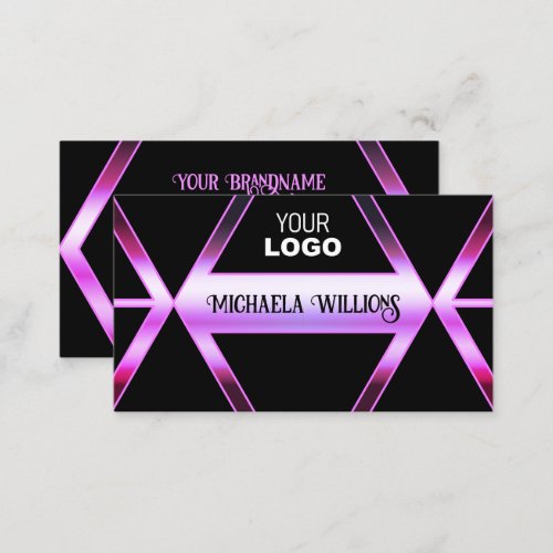 Chic Black Geometric Pink Purple Shimmer with Logo Business Card