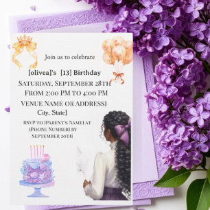 Chic Black Girl 13th Birthday Party Invitation   G