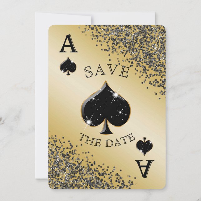 Chic Black Glitter & Ace of Spades Save the Date Invitation (Back)