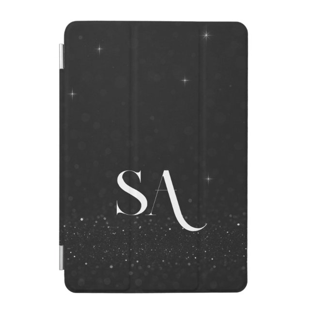 Chic Black Glitter Personalized Initials -  iPad Mini Cover (Front)