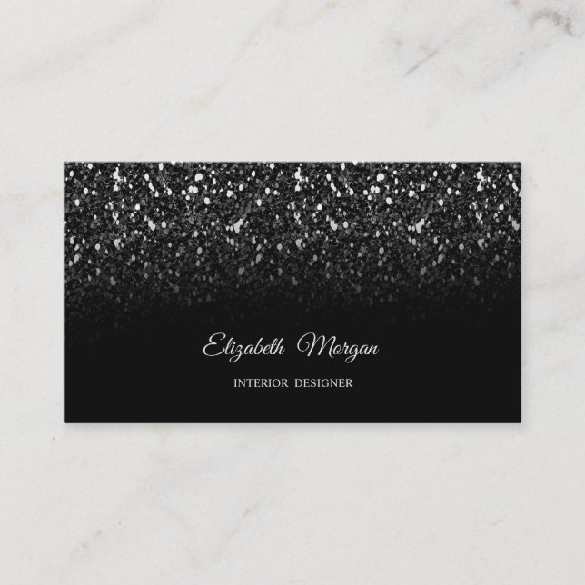 Chic Black Glitter Sequins Elegant Professional Business Card (Front)