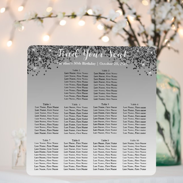 Chic Black Glitter, Silver 10 Tables Seating Chart Foam Board (In Situ (Wedding))