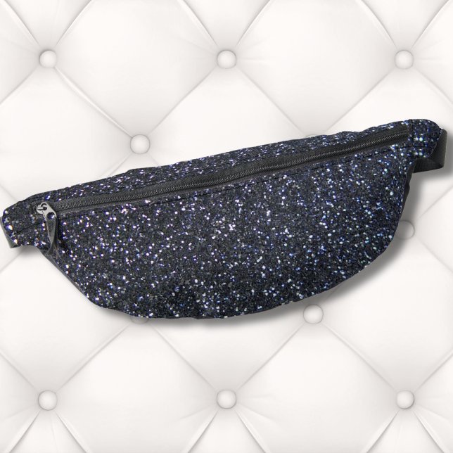 Chic Black Glitter Sparkle Fanny Pack (Stylish Glam Fashion Faux Black Glitter Pattern Fanny Pack)