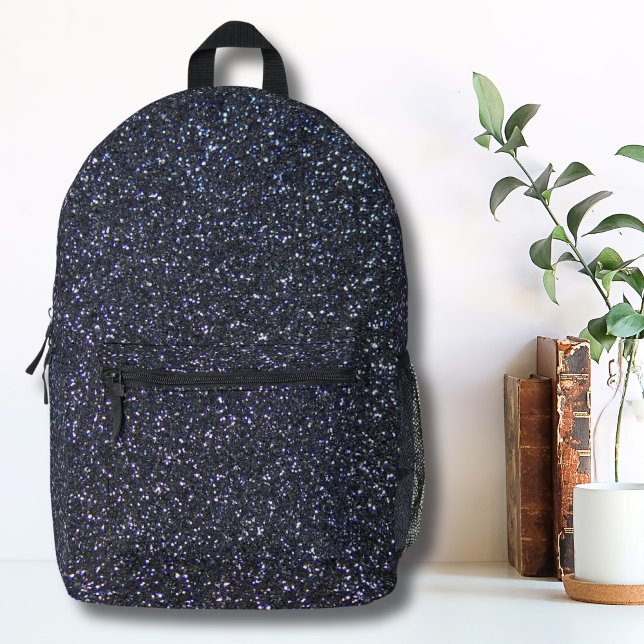 Chic Black Glitter Sparkle Printed Backpack (Stylish Glam Fashion Faux Black Glitter Pattern Printed Backpack)