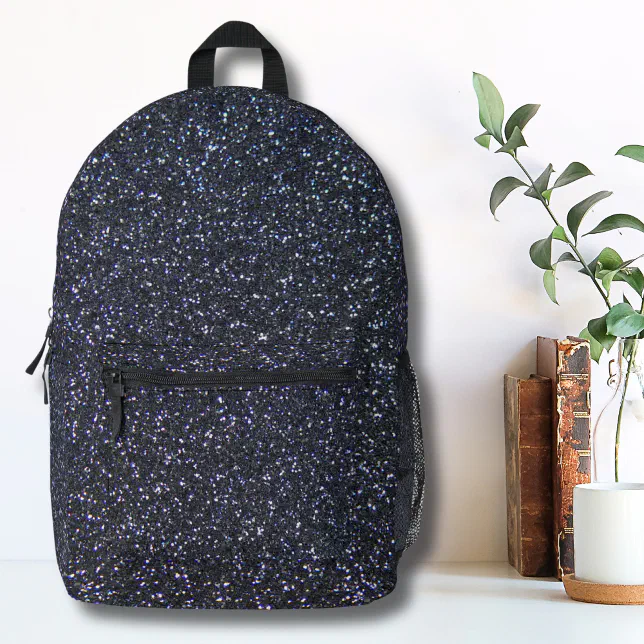 Chic Black Glitter Sparkle Printed Backpack | Zazzle