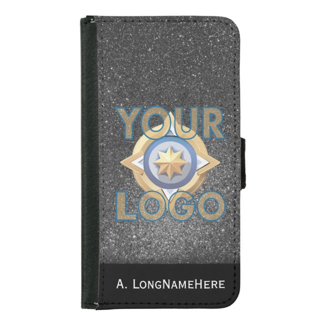 Chic Black Glitter Tech IT Security Business Logo Samsung Galaxy Wallet Case (Front)