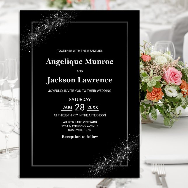 Chic Black Glitter Wedding Invitation (Creator Uploaded)