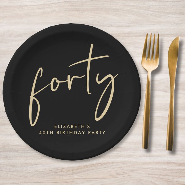 Chic Black Gold 40th Birthday Party Paper Plates (Creator Uploaded)
