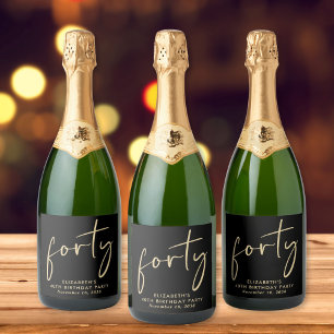 Chic Black Gold 40th Birthday Party Sparkling Wine Label
