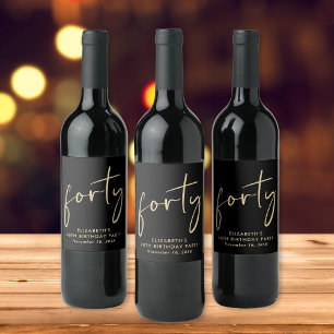 Chic Black Gold 40th Birthday Party Wine Label