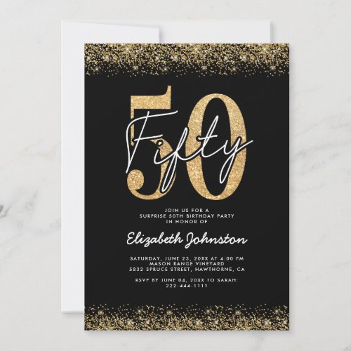 Chic Black Gold 50th Birthday Invitation