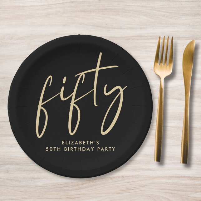 Chic Black Gold 50th Birthday Party Paper Plates (Creator Uploaded)