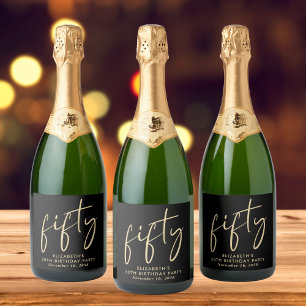 Chic Black Gold 50th Birthday Party Sparkling Wine Label