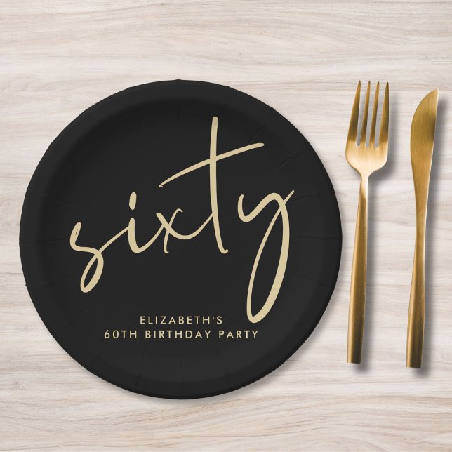 Chic Black Gold 60th Birthday Party Paper Plates (Creator Uploaded)
