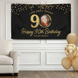 Chic Black Gold 90th Birthday Party Custom Photo Banner<br><div class="desc">Celebrate a special 90th birthday with this elegant black and faux gold glitter confetti banner, personalized with a photo and custom text in chic script calligraphy. A stylish and modern way to highlight this milestone birthday, perfect for adult parties with a trendy yet classic, elegant and festive touch. Pair it...</div>