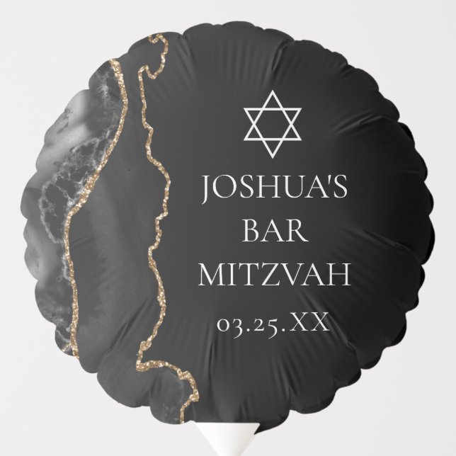 Chic Black Gold Agate Bar Mitzvah Custom Party Balloon (Front)