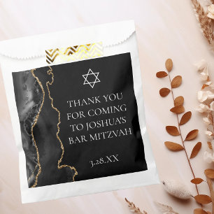 Chic Black Gold Agate Bar Mitzvah Custom Party Favor Bag