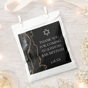Chic Black Gold Agate Bar Mitzvah Custom Party Favor Bag