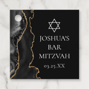 Chic Black Gold Agate Bar Mitzvah Custom Party Favor Tags