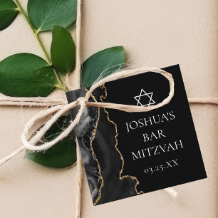 Chic Black Gold Agate Bar Mitzvah Custom Party Favor Tags