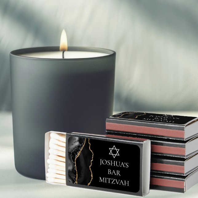 Chic Black Gold Agate Bar Mitzvah Custom Party Matchboxes (Creator Uploaded)