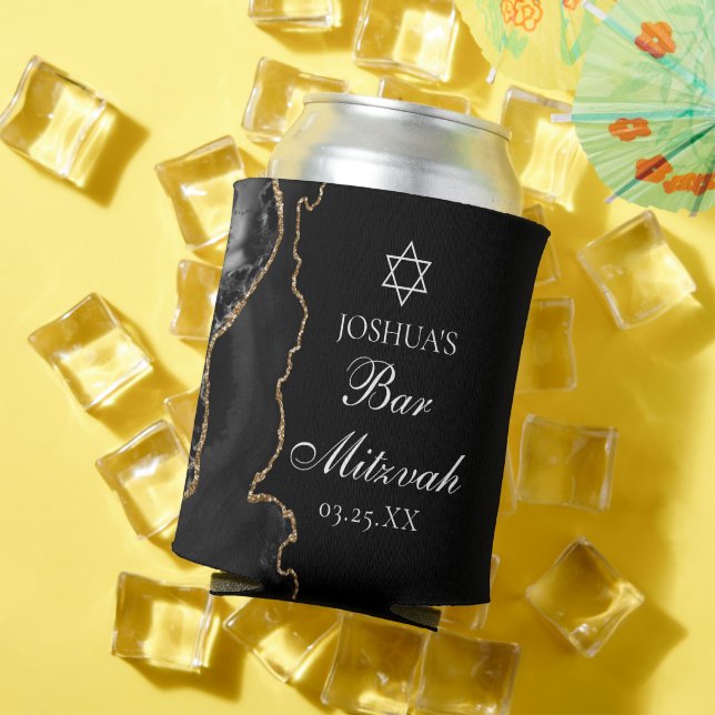 Chic Black Gold Agate Bar Mitzvah Party Can Cooler (In Situ Summer)