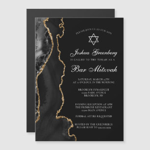 Chic Black Gold Agate Bar Mitzvah Party Magnetic Invitation