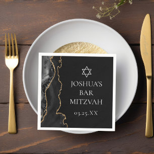 Chic Black Gold Agate Bar Mitzvah Party Napkins