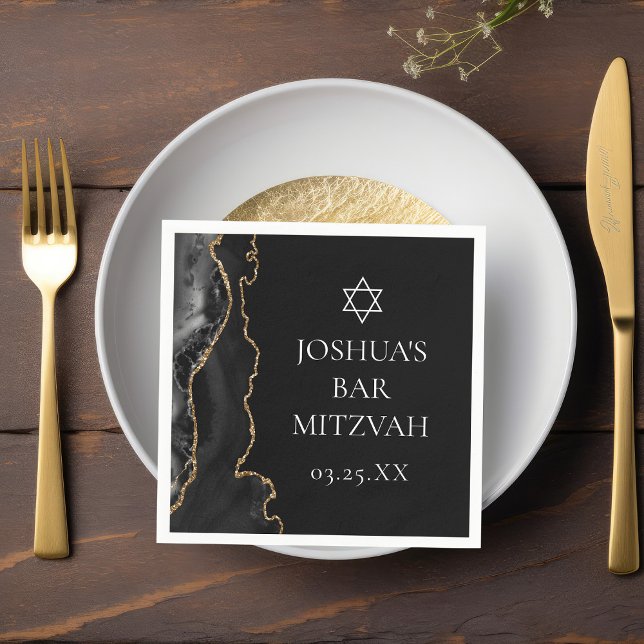 Chic Black Gold Agate Bar Mitzvah Party Napkins (Creator Uploaded)