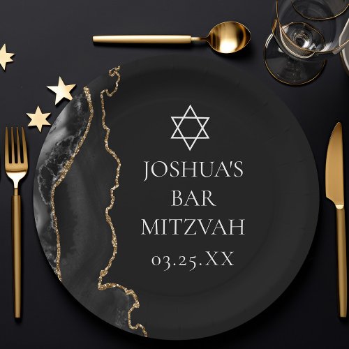 Chic Black Gold Agate Bar Mitzvah Party
