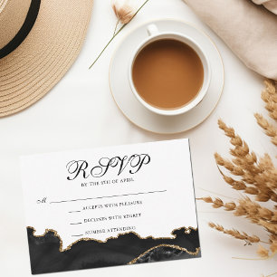 Chic Black Gold Agate Bar Mitzvah Party RSVP Card