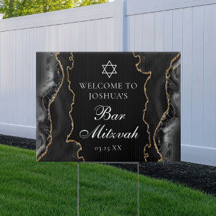 Chic Black Gold Agate Bar Mitzvah Party Yard Sign