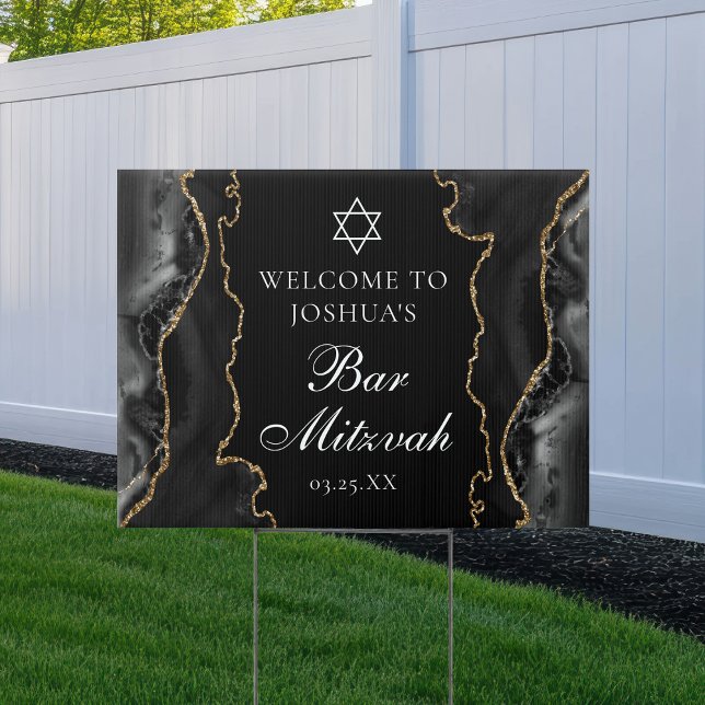 Chic Black Gold Agate Bar Mitzvah Party Yard Sign (Creator Uploaded)