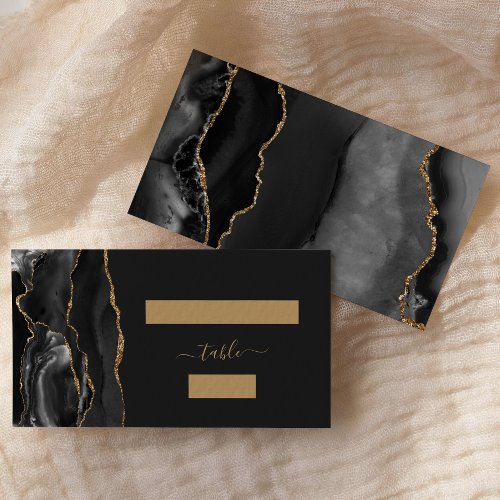 Chic Black Gold Agate Dark Wedding Escort Place Card
