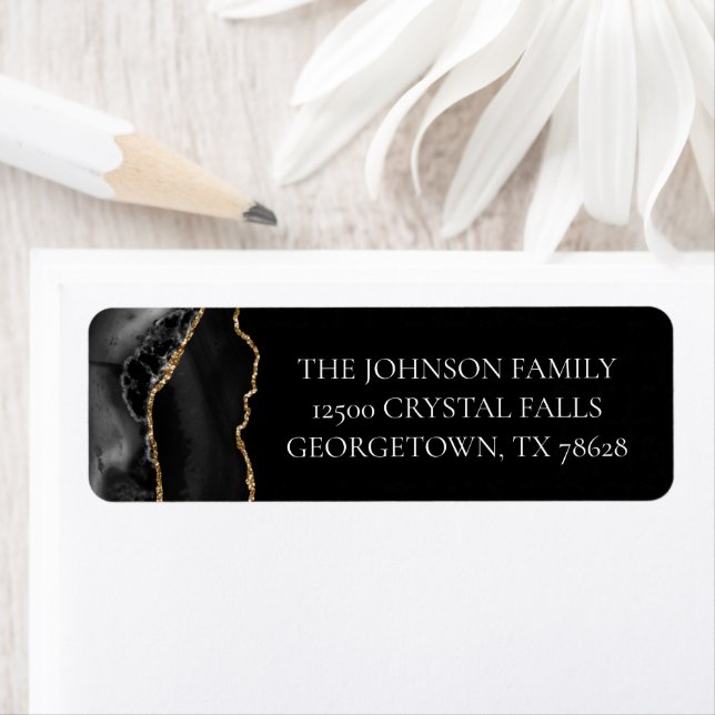 Chic Black Gold Agate Return Address Label (Insitu)