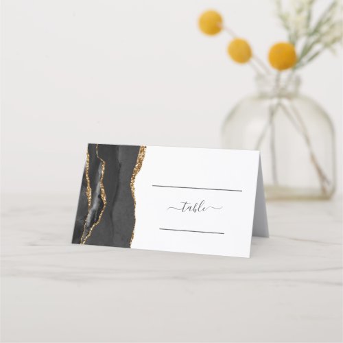 Chic Black Gold Agate Wedding Place Card